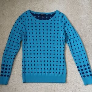 The Limited Sweater Womens Size XS Preppy Polka Dots Lightweight Teal Navy Blue
